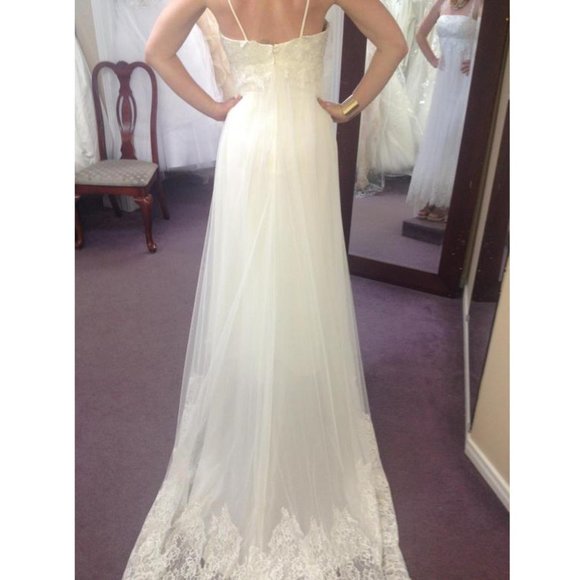 Modern Vintage Hi Lo Lace Wedding Dress Boho - Picture 6 of 13